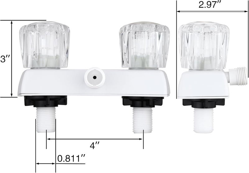 LavishStream RV Shower Faucet, 4" Shower Valve Diverter with Dual Acrylic Control Knobs, Leak-Proof Design for RV Camper Van Travel Trailer Bathroom (Indoor/Outdoor Use), White - Image 2